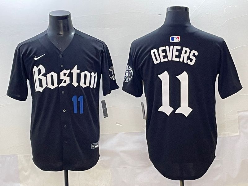 Men 2025 Boston Red Sox 11 Devers Black Five generations Joint Name Nike MLB Jersey style 12